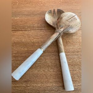 Zodax Los Angeles Wooden Salad Servers with Marble Handles